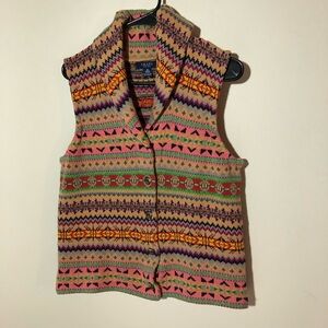 Chaps Ralph Lauren Aztec knit shawl collar sweater vest cardigan womens M